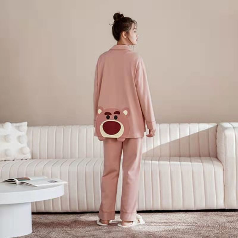 Bộ Đồ Ngủ Cotton Dài Tay Họa Tiết Hoạt Hình Xinh Xắn Theo Phong Cách Mùa Xuân