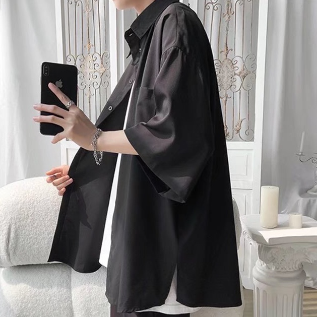 ✦ AFFLIGA ✦【3 Hàng Có Sẵn】Áo Sơ Mi Nam Tay Lỡ Màu Sắc Đơn Giản