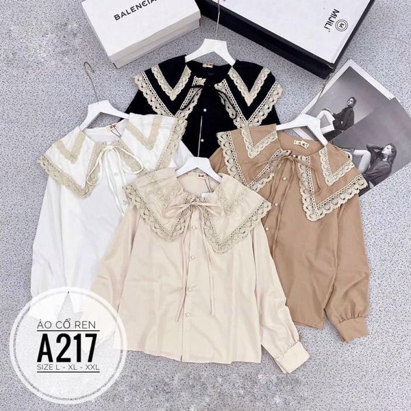 (Có Ảnh Thật ) BIGSIZE Áo cổ ren A217 Chất liệu: vải lụa Màu sắc: trắng - đen - nâu - nude