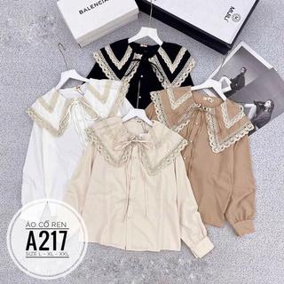 (Có Ảnh Thật ) BIGSIZE Áo cổ ren A217 Chất liệu: vải lụa Màu sắc: trắng - đen - nâu - nude