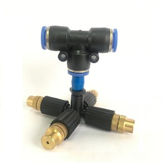 Vòi phun sương 4 cửa đầu đồng dùng cho ống phun sương 8mm hoặc 10mm hoặc 12mm, không có van chống nhỏ giọt.