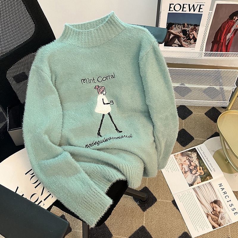 Áo sweater Dệt Kim Cổ Lọ Thời Trang Thu Đông Dễ Thương Cho Nữ