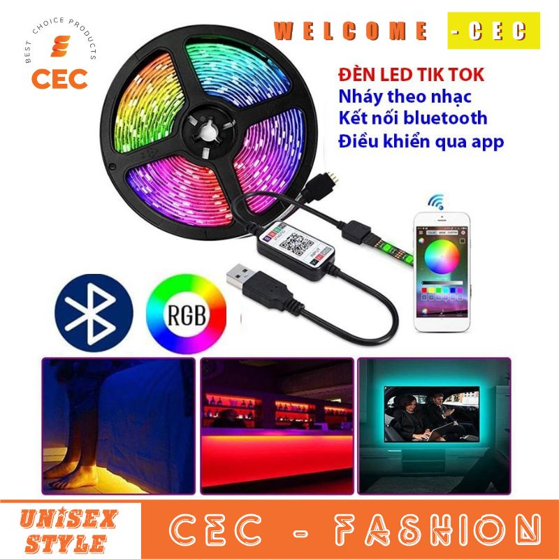 Cuộn đèn led 5m nguồn USB kết nối bluetooth điều khiển qua điện thoại nháy theo nhạc LED5m [CEC Store]