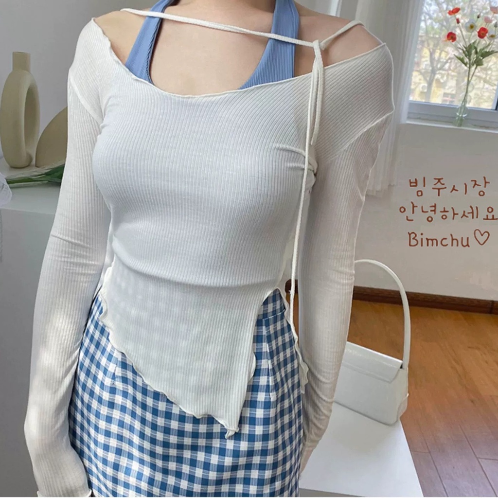 Áo Len Mỏng Dài Tay Xẻ Tà Nữ Tính Chất Mềm Mại Phong Cách Hàn Quốc - S65