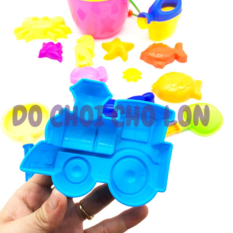 Đồ chơi xô xúc cát đi biển hình con CÁ 13 món bằng nhựa túi lưới xô chim