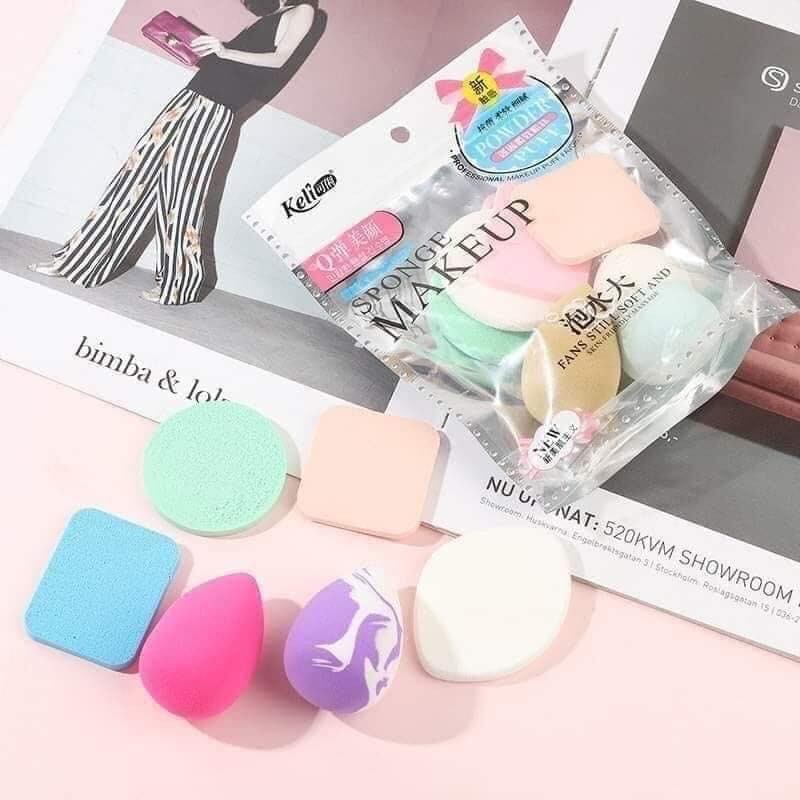 COMBO 6 MIẾNG BÔNG MÚT TRANG ĐIỂM KELI SPONGE MAKEUP TÁN KEM, PHẤN PHỦ CHẤT LIỆU TỰ NHIÊN MỀM MỊN, ĐÀN HỒI TỐT