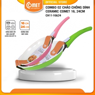[LIFEMC11M2ADP -12% đơn 250K] Combo 2 chảo COMET chống dính Ceramic CH11-16 & CH11-24