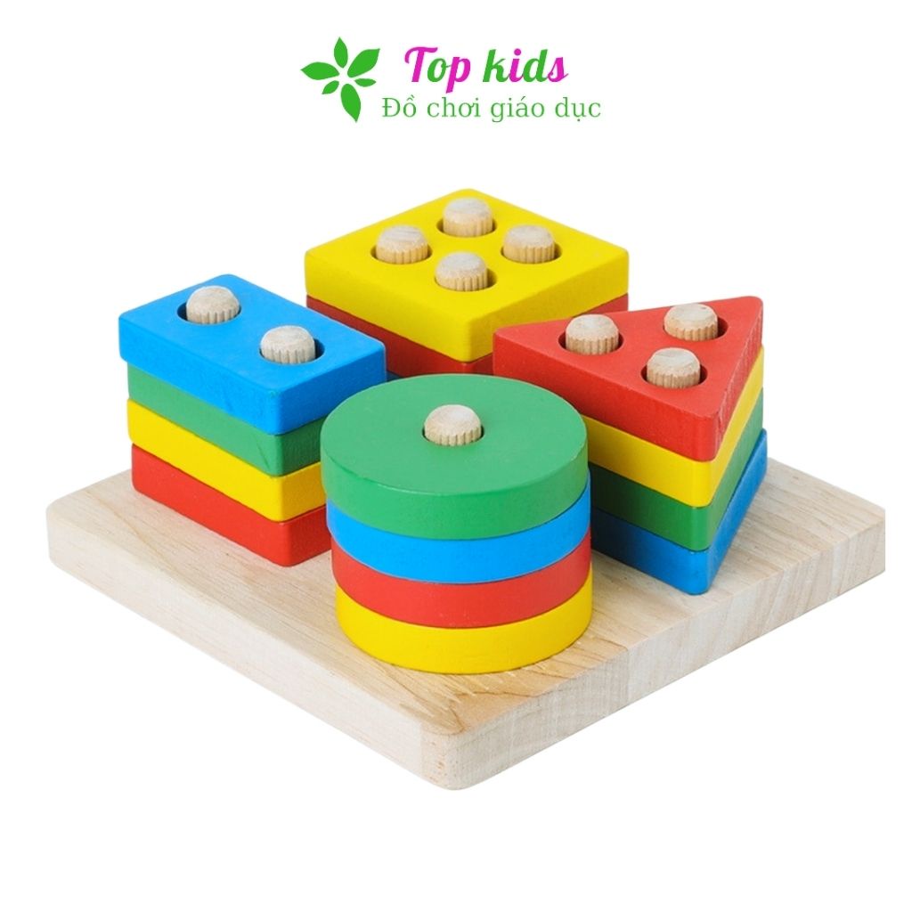 Đồ chơi gỗ montessori đồ chơi thông minh trí tuệ bộ thả hình khối 4 trụ cho bé trai bé gái - TOPKIDS