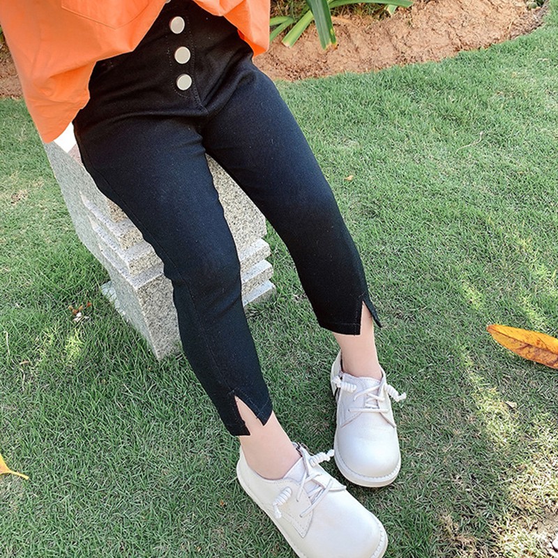 Mới Quần Legging Màu Trơn Phối Nút Cho Bé Gái