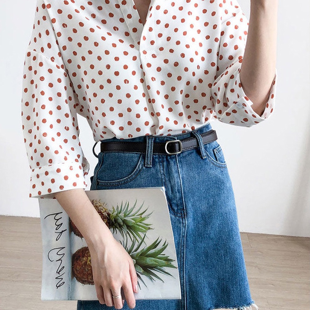 Thắt lưng da PU mỏng không đục lỗ có khóa nhiều màu sang trọng thời trang cho nữ