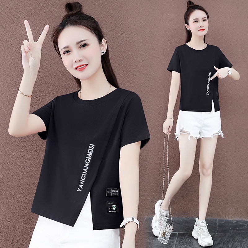 Áo Thun Tay Ngắn Xẻ Tà Bên Hông Thời Trang Trẻ Trung Cho Nữ