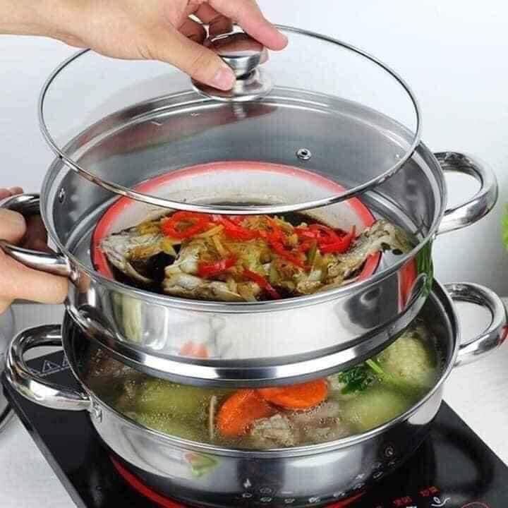 [Yan Can Cook] Nồi Hấp Đa Năng , Nồi Hấp 2 Tầng Inox 28cm Cao Cấp ( sử dụng được cả bếp từ và bếp ga)