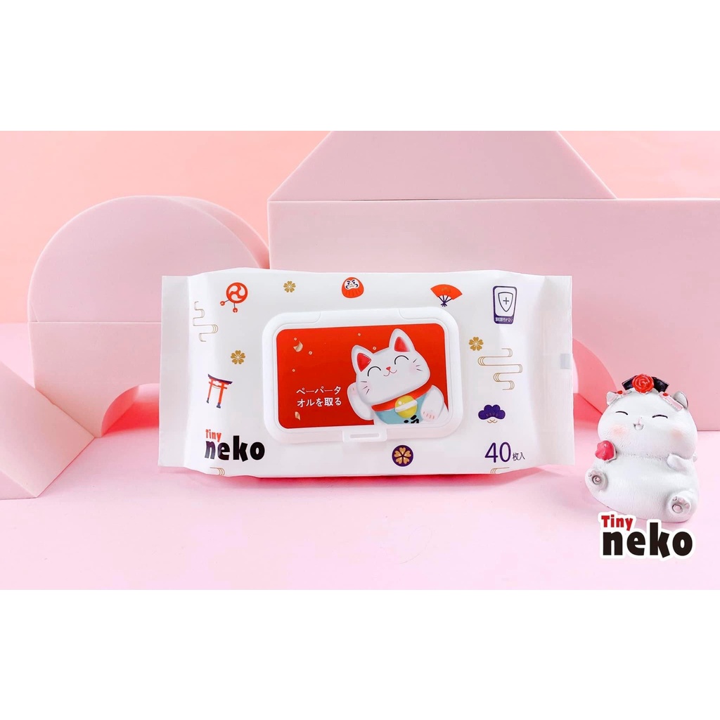 Combo 5 gói Khăn ướt TINY NEKO 40 tờ/gói 350g -Ngừa Hăm & Mẩn Đỏ Cho Bé - Sản xuất từ bột gỗ nguyên chất- Livisi Shop