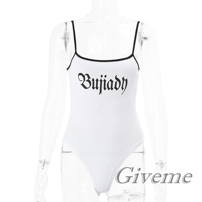 Bộ Áo Liền Quần Hai Dây Ôm Dáng In Chữ Màu Sắc Tương Phản Thời Trang Cho Nữ