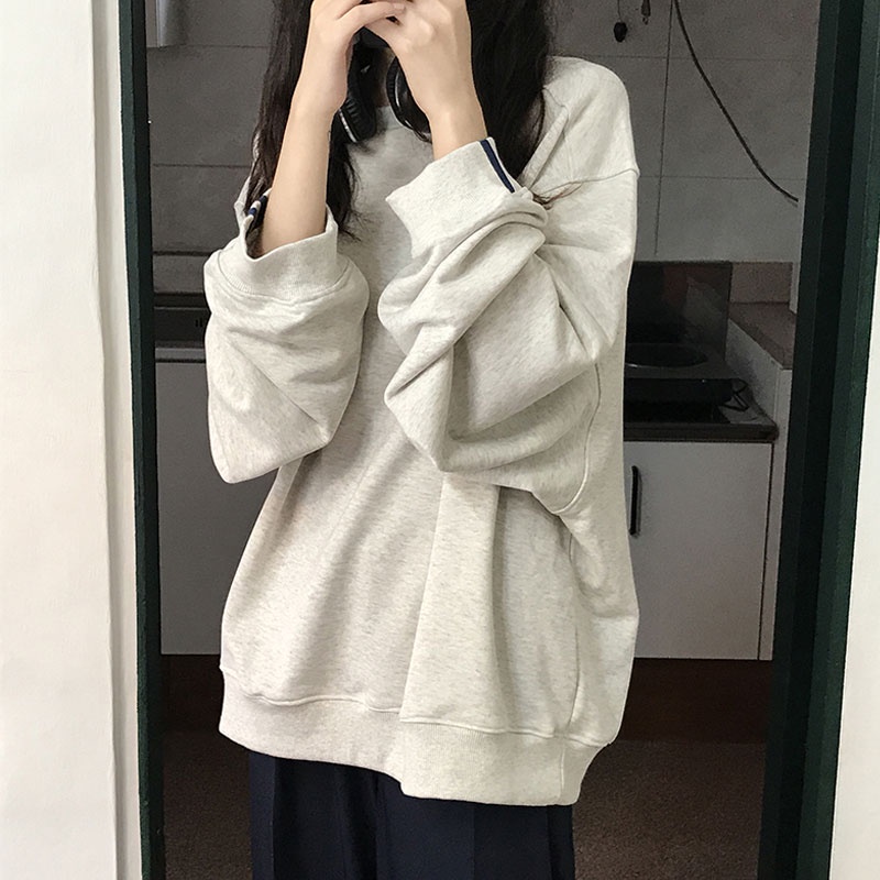 Áo sweater SUXI thiết kế tay dài dáng rộng in họa tiết thời trang mùa thu phong cách Hàn Quốc dành cho nữ