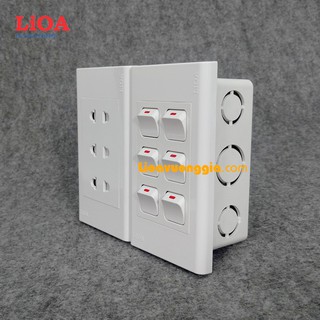 Combo ổ cắm điện ba 2 chấu LiOA 16A 3520W + 6 công tắc điện - Lắp âm tường