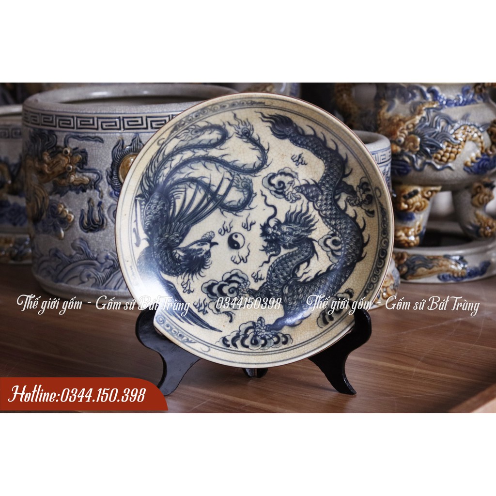 💥Quà Tết💥 Đĩa Cảnh Men Rạn Bát Tràng cao cấp - Đĩa Phong Thủy