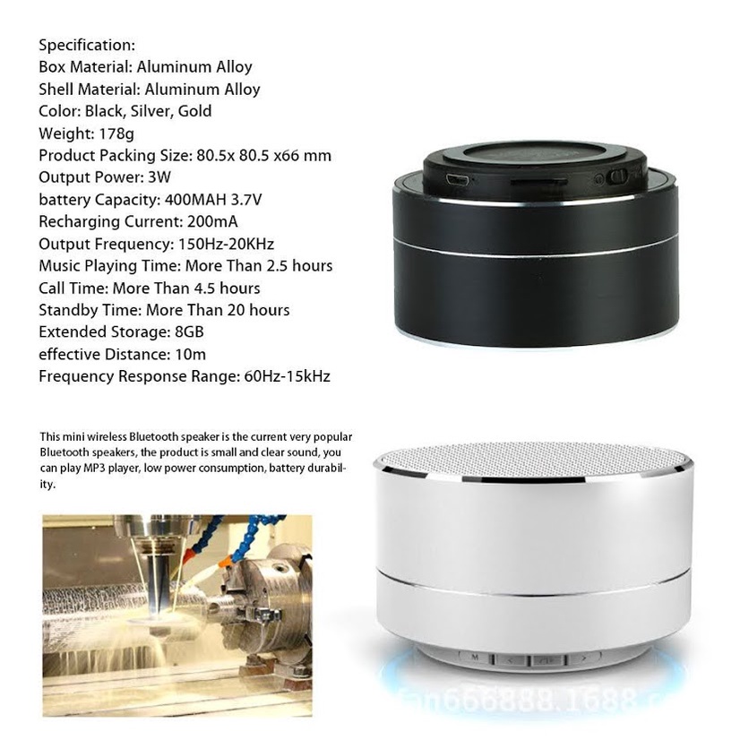 Loa Buetooth Mini Đèn Led Nháy Vỏ Nhôm A10 Âm Thanh Sống Động