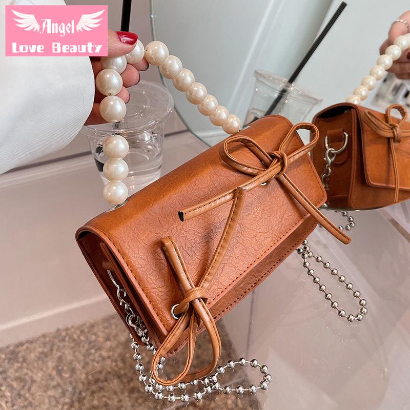 Thiên Thần~Hàng Có Sẵn] Túi Xách Đeo Vai Cỡ Nhỏ Phối Dây Xích Ngọc Trai Phong Cách Hàn Quốc 2022 Chất Lượng Cao Thiết Kế Thời Trang Cho Nữ