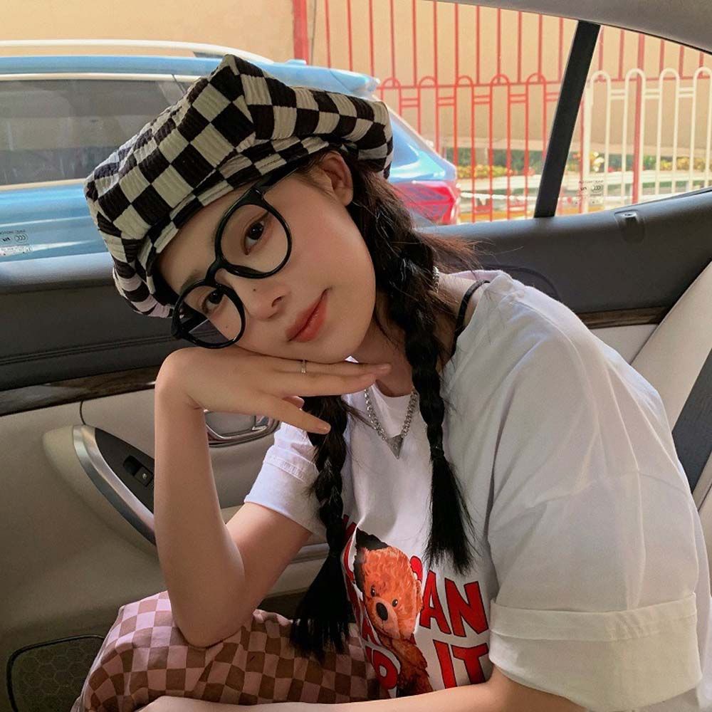 Mũ Beret Vải Nhung Kẻ Sọc Caro Phong Cách Hàn Quốc Cổ Điển Thời Trang Cho Nữ