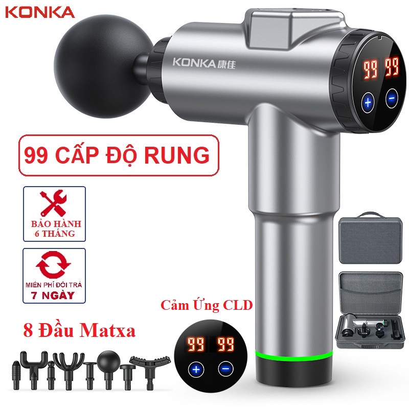 Súng massage cầm tay 8 đầu 99 cấp độ trị đau nhức toàn thân hiệu quả, máy massage cổ vai gáy kèm 8 đầu mát xa chuyên sâu