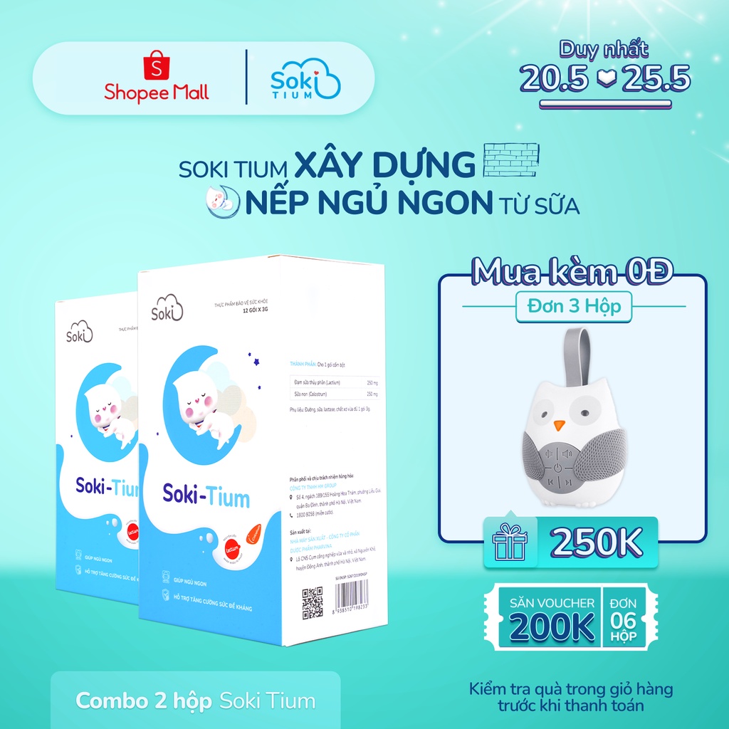 Combo 2 hộp Soki Tium sữa ngủ ngon cho bé, hàng nhập khẩu nguyên liệu Pháp - ST02