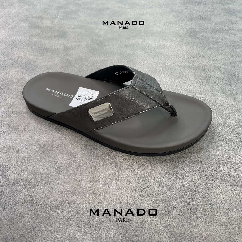 Dép xỏ ngón, dép quai kẹp nam cao cấp Manado Mã MND09 Màu Xám fullbox, quai da mềm mại, đế cao su thiết kế chắc chắn