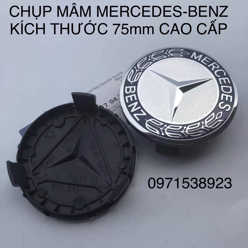 Biểu tượng Logo MERCEDES- BENZ chụp mâm, vành, bánh xe ô tô hàng cao cấp kích thước 75mm