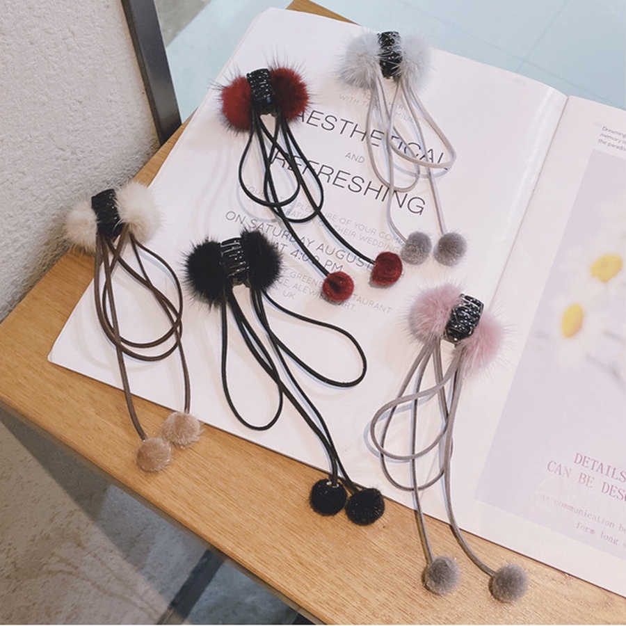 Kẹp tóc nơ phối lông tua rua phong cách Hàn Quốc dành cho nữ