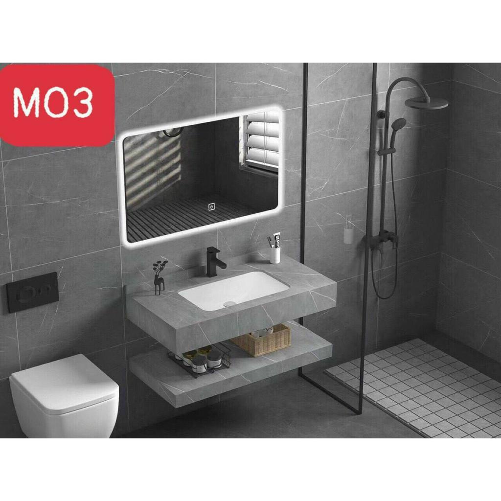 Bàn Đá Lavabo Tràn Viền Vô Cực Chống Trầy Xước+ Lavabo âm+Gương Led Hot 2023