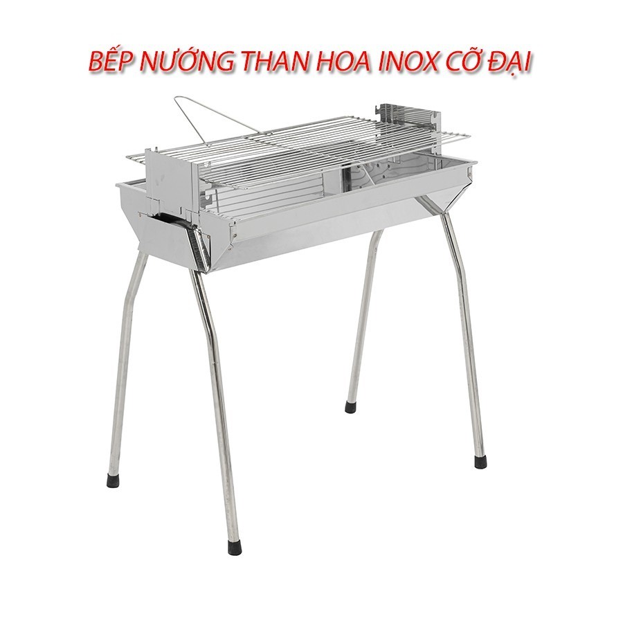 Bếp nướng than hoa thay đổi chiều cao cỡ ĐẠI, chất liệu INOX cao cấp.