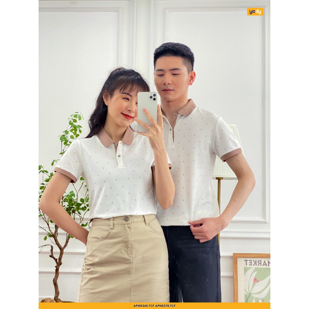 Áo polo nữ YODY mắt chim dáng suông họa tiết mỏ neo - APN5378