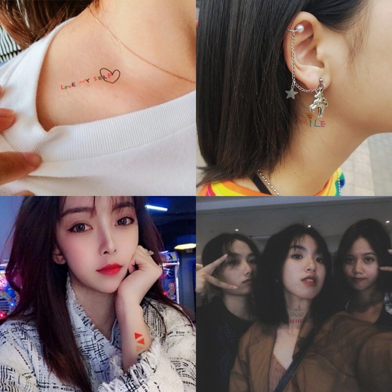 Z0002 2 Tấm Tattoo Màu Sắc Biểu Tượng Dễ Thương