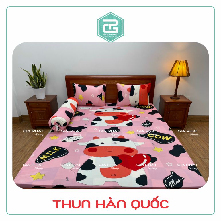 Bộ ga gối Thun Lạnh Hàn Quốc { 4 Món : 1 ga bọc + 2 vỏ gối nằm + 1 vỏ gối ôm }