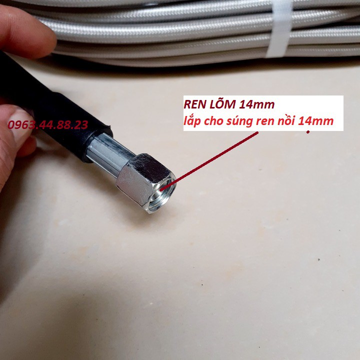 Dây Rửa Xe 10m,15m.20m Cho Máy Bơm Xịt Rửa Áp Lực Cao - Ren nối sung 14mm