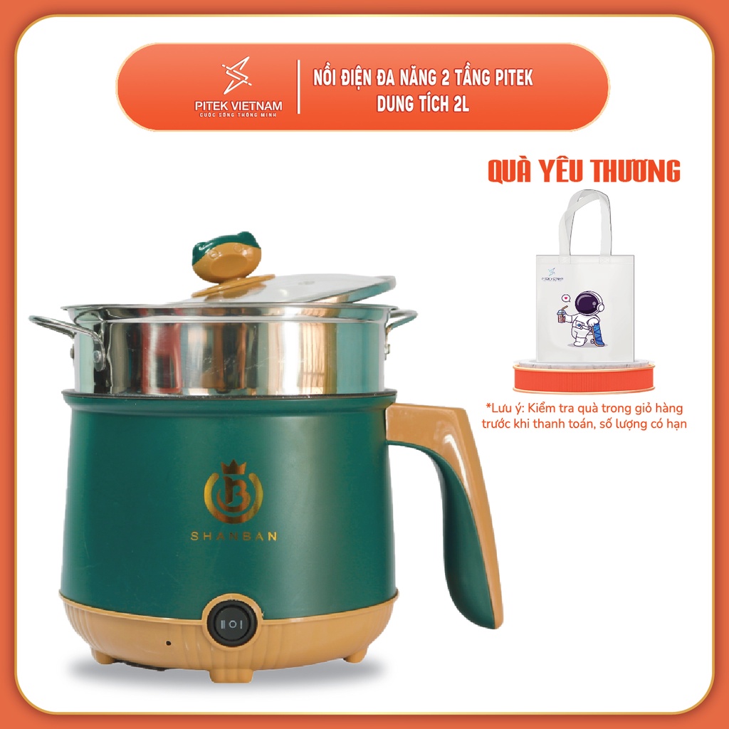 Nồi điện đa năng 2 tầng LISHIDAI dung tích 2L (tặng kèm nồi hấp inox) – Pitek