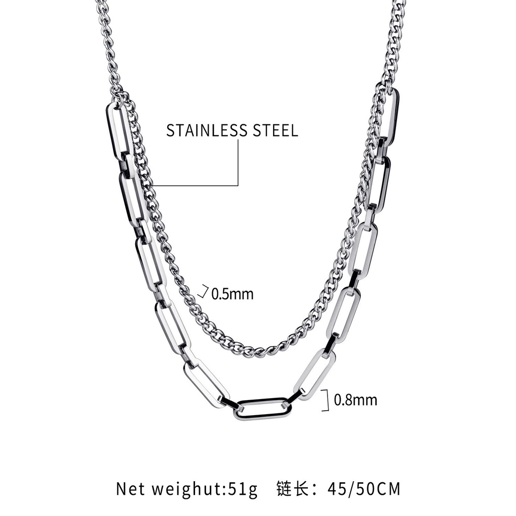 [Augustcloth | AugustJewelry] Dây chuyền/ vòng cổ hợp kim 2 dây xích 1 dày 1 mảnh phong cách Hàn Quốc