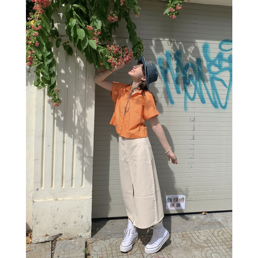 Áo somi croptop tay ngắn LOOSE SHIRT