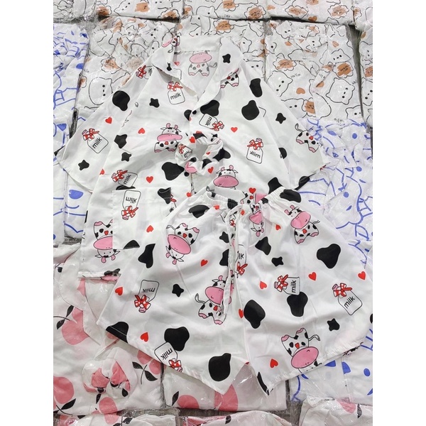 Bộ Pijama Hình Cộc Tay Nữ Tặng Kèm Dây Buộc Tóc Scruncies,Bộ Đồ Mặc Nhà Siêu Kute Ulzzang Hot Hit(Ảnh Thật) | BigBuy360 - bigbuy360.vn