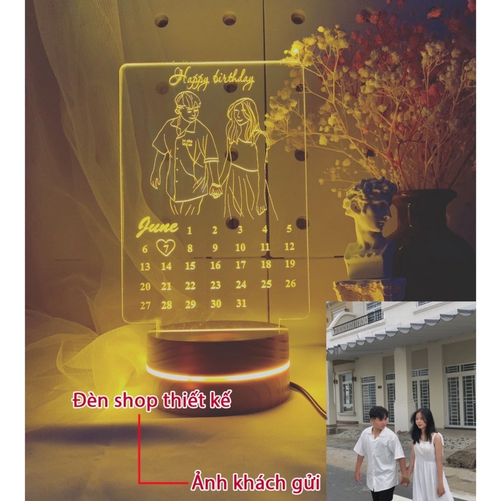 Đèn ngủ led 3D VẼ HÌNH theo yêu cầu, quà tặng tình yêu, kỷ niệm ngày yêu, ngày cưới, sinh nhật