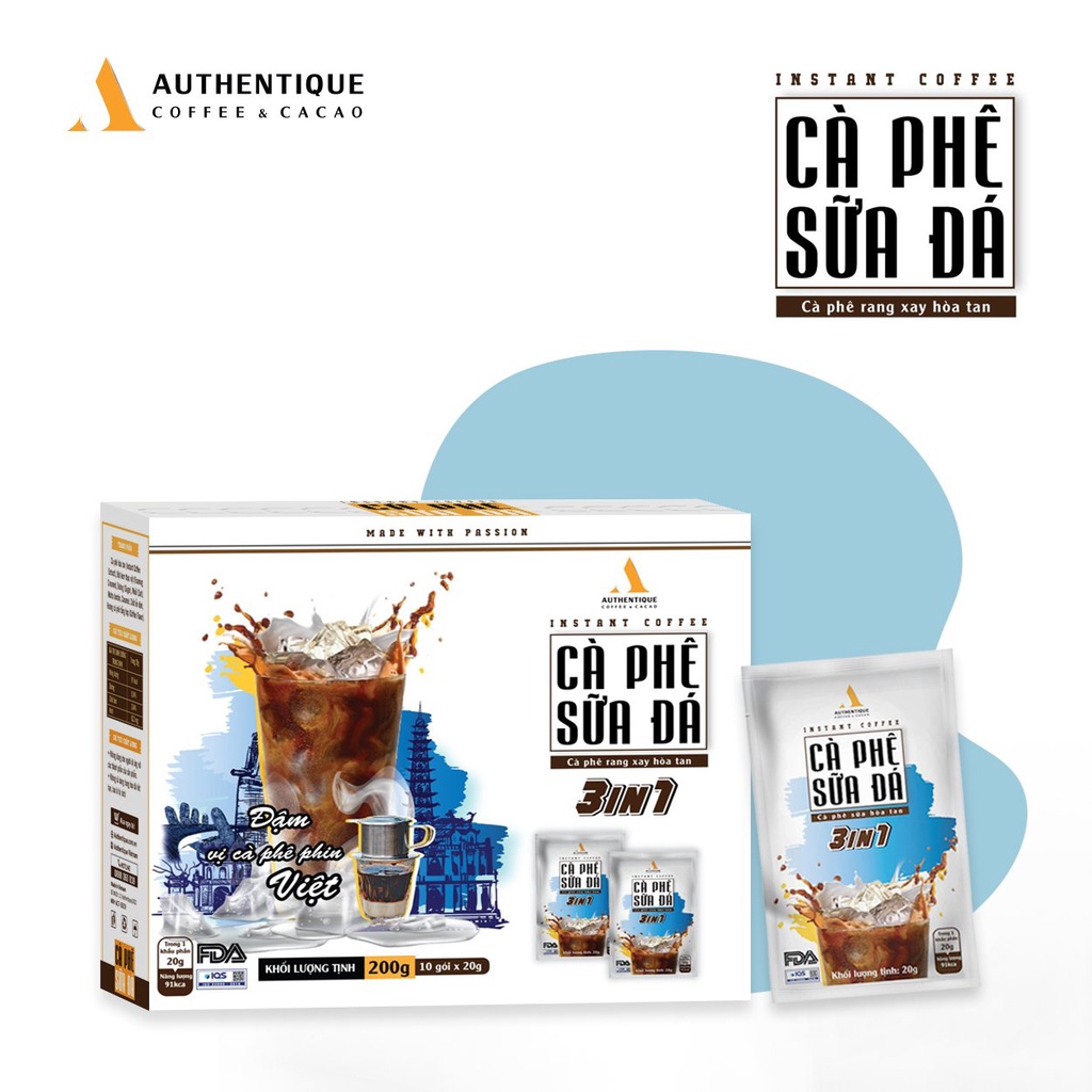 Cà phê sữa đá pha sẵn hòa tan 3in1 (20G x 10Gói) - Đậm vị cà phê | Authentique Instant Coffee