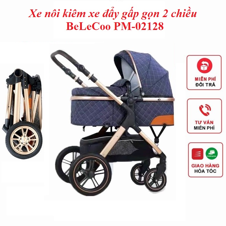 Xe đẩy nôi Belecoo đảo chiều, kiêm xe đẩy du lịch gấp gọn cao cấp, mã PM-02128