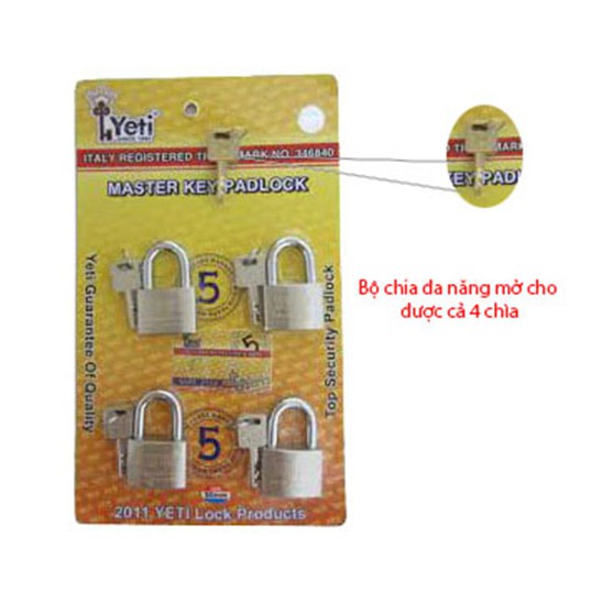 BỘ 4 Ổ KHOÁ CỬA YETI 50MM có chìa chủ mở được cả 4 ổ tiện dụng