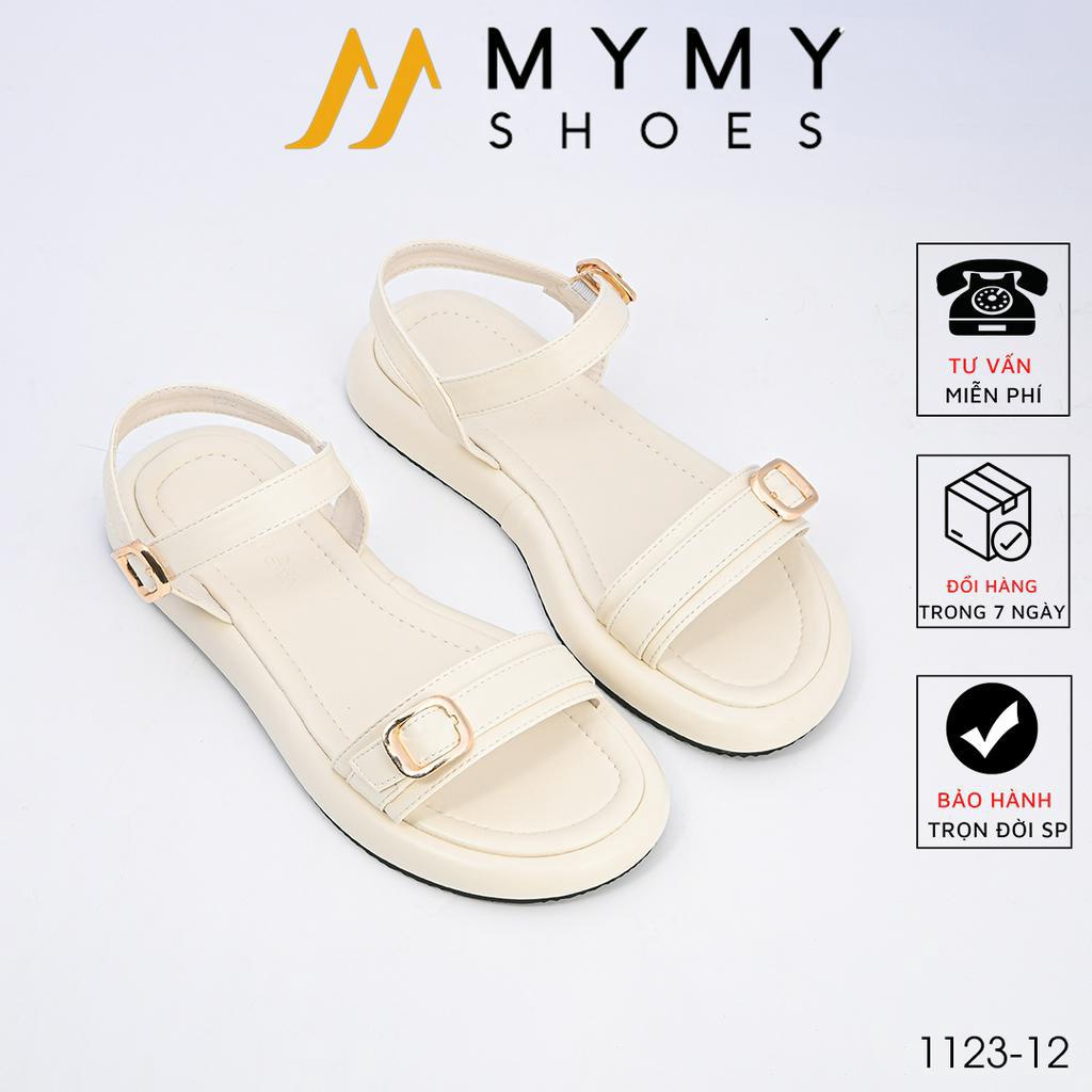 Dép sandal nữ quai ngang đế bằng màu đen,kem MyMyShoes - sandal nữ 1123-12