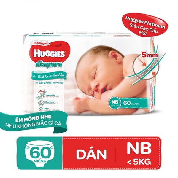 Tã Dán Huggies Platinum Nature Made Size NB60 - Cho bé dưới 5Kg
