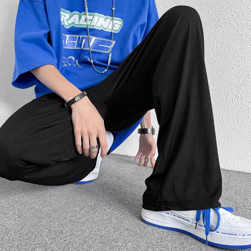 Quần Jogger Vải Lụa Lạnh Mỏng Ống Rộng Màu Sắc Trơn Thời Trang Phong Cách Hàn Quốc Cho Nam