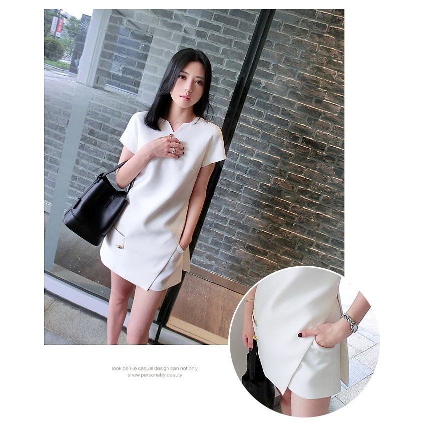 Set Áo Thun Ngắn Tay Cổ Chữ V Và Quần Short Ống Rộng Thời Trang Cho Nữ