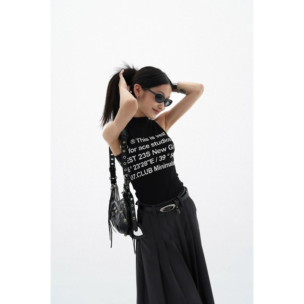 Áo Thun Sát Nách Cổ Cao Dáng Ôm In Chữ Thời Trang Mùa Hè 2023 Cho Bạn Gái