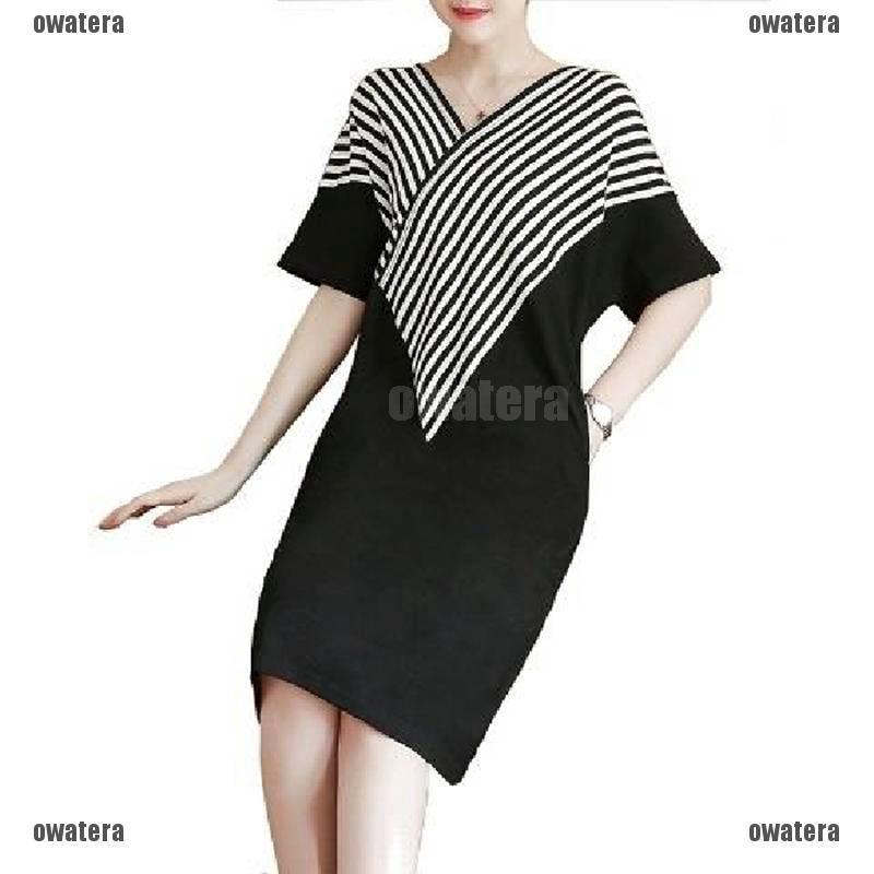 👗KIỀU DIỂM👗Plus Size Womens Dress Summer Loose Striped V Neck Slim Casual Midi Dress M-4XL | BigBuy360 - bigbuy360.vn