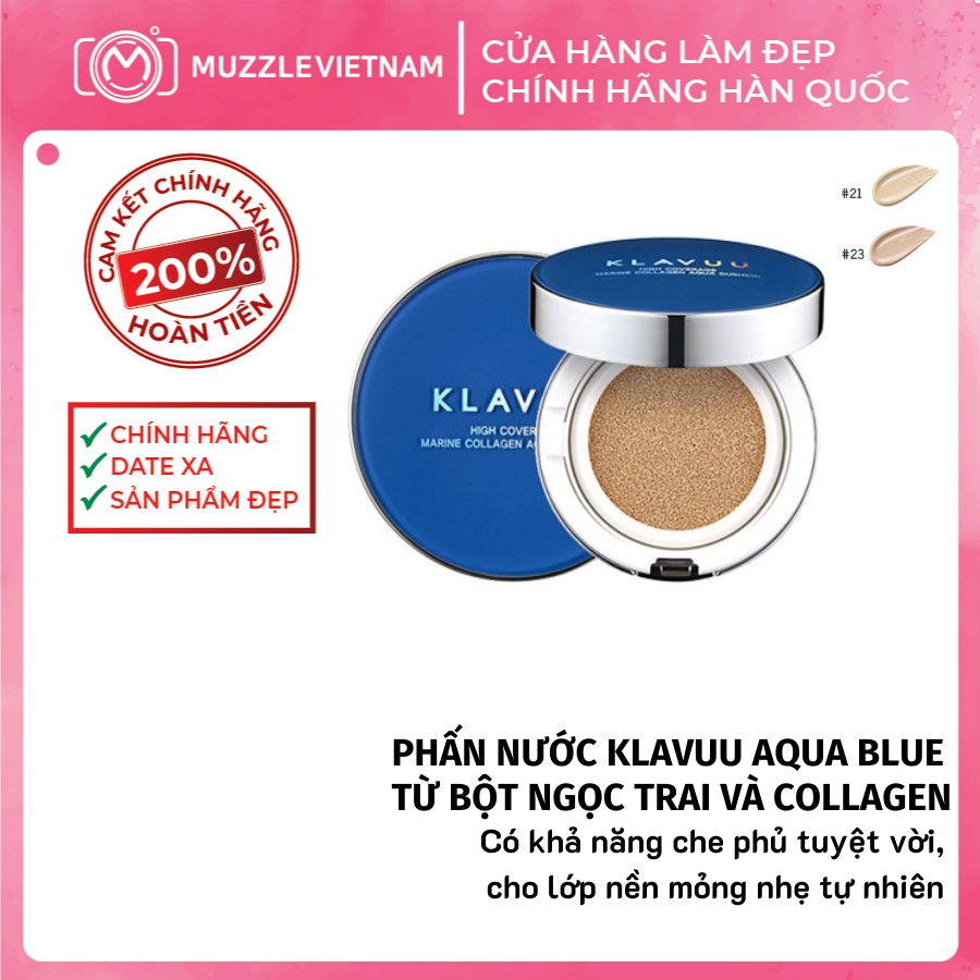 [FREESHIP] Phấn Nước KLAVUU XANH Blue Pearlsation High Coverage Marine Collagen Aqua Cushion